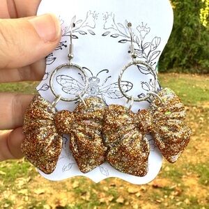 Gold Glitter Bow Earrings